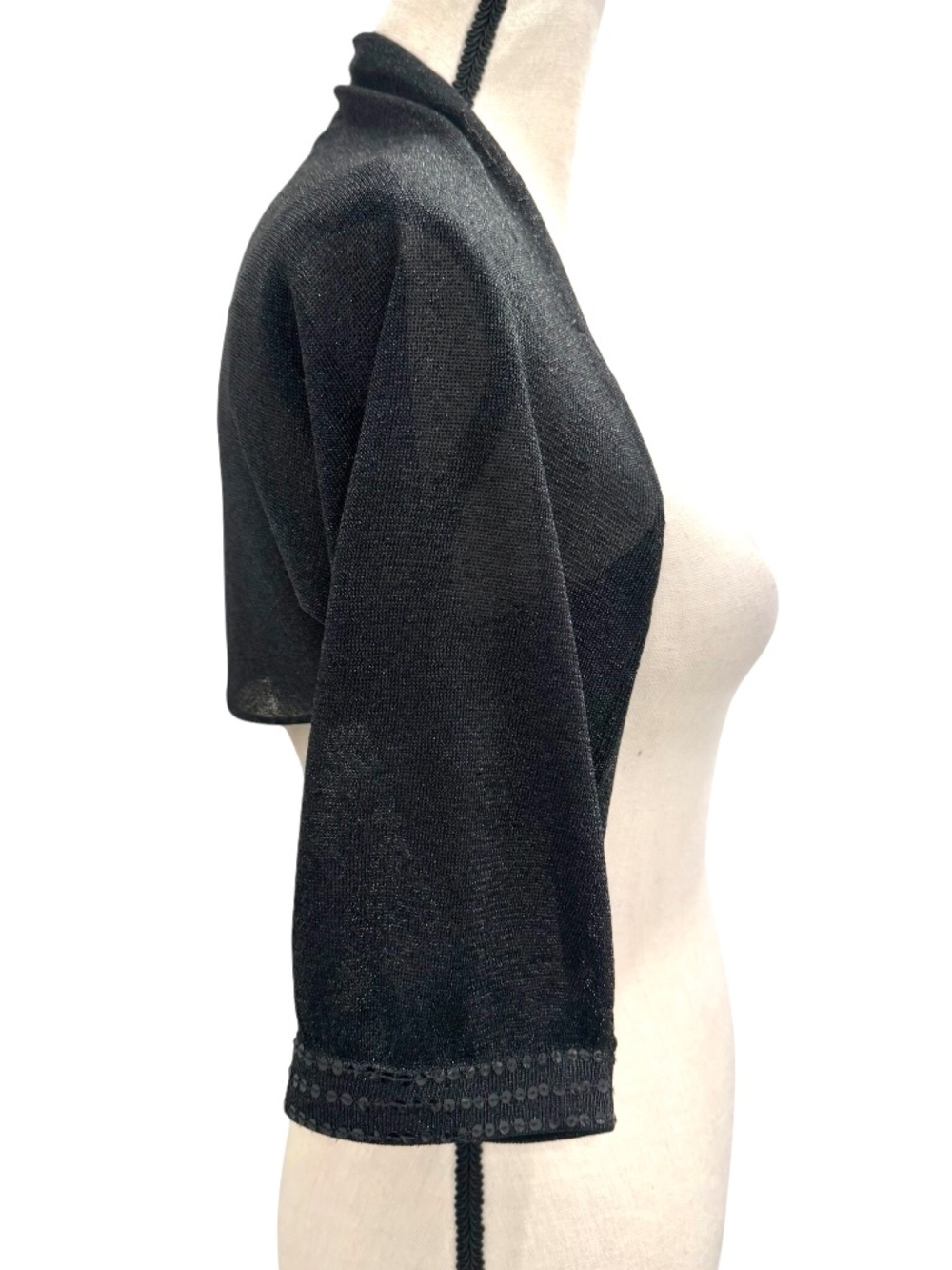 ADOLFO DOMINGUEZ BLACK METALLIC SHIMMER OPEN FRONT BOLERO SHRUG - Picture 4 of 16